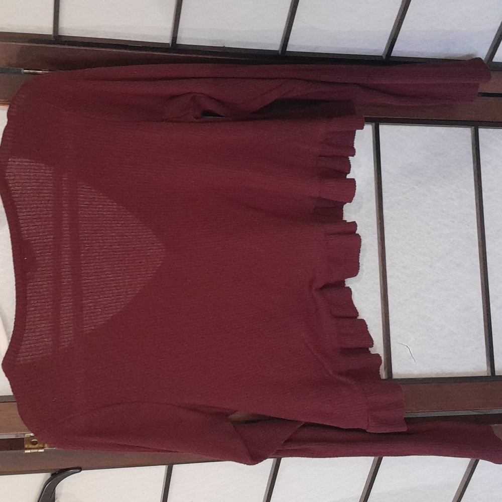 Urban Outfitters Burgundy Long Sleeve Cropped Tee Medium - Picture 3 of 4